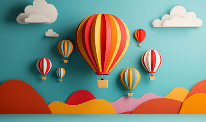 children's hot-air ballon wall, Children's bedroom Wall 3d art, hot air balloons  