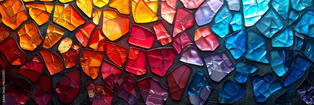 Poster an abstract design that showcases colorful stained glass pieces, creating vibrant patterns of light 
