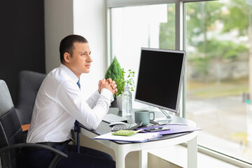 Male accountant sitting at table in office