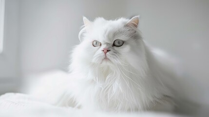 Fototapeta premium White Persian cat photo on white background with blur