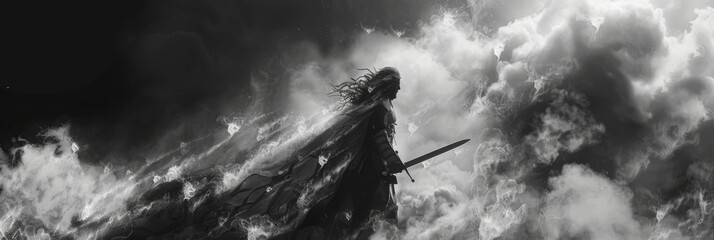 With every breath the warrior exudes a powerful aura that speaks of resilience and a neverending determination to overcome any challenge. Black and white art