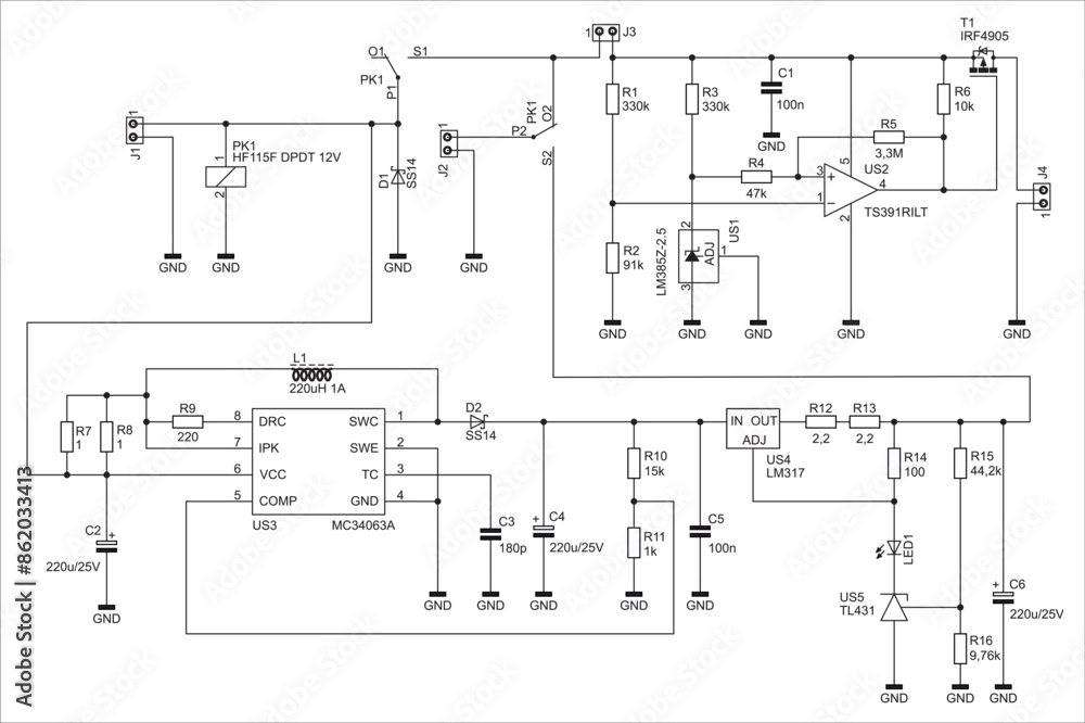 Aufkleber schematic diagram of electronic device on sheet of paper. vector drawing electrical circuit with ope