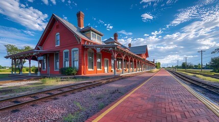 restored train station with vibrant red brick siding, serving as a cultural landmark and hub of daily commuter activity
