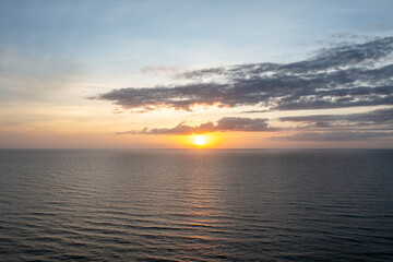 Aerial View of the Atlantic Ocean Sunrise at the Cape Hatteras National Seashore in the Outer Banks...