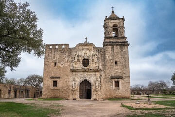 Exterior view of historic Mission San Jose in San Antonio Texas USA