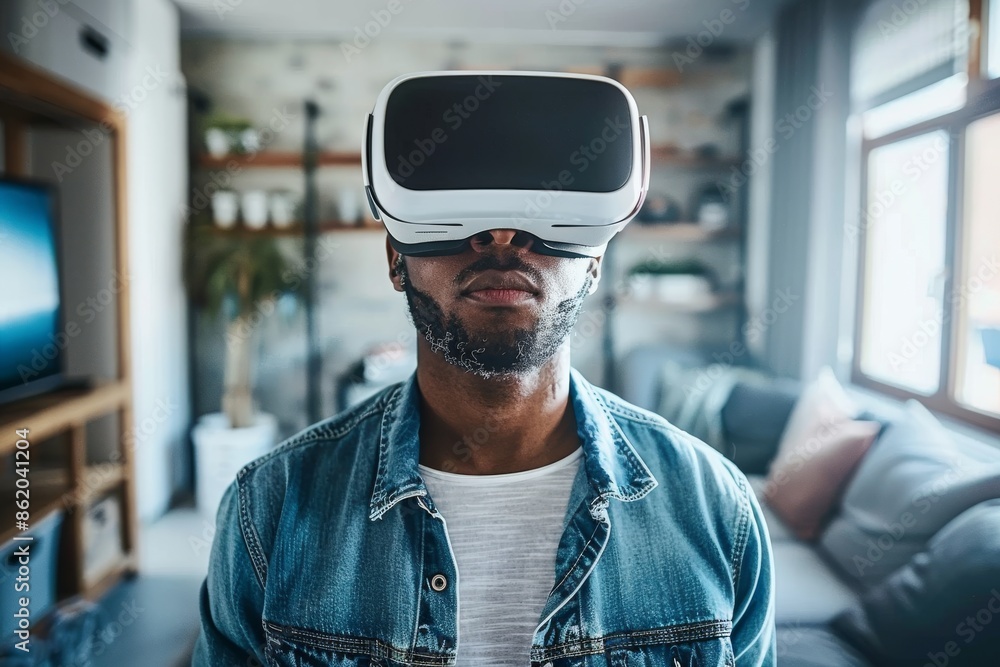 Aufkleber man exploring vr in a high tech environment, showcasing the integration of advanced technology in ev