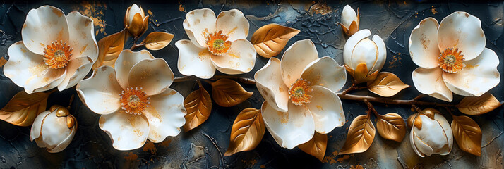 panel wall art, wall decoration, marble background with flowers designs