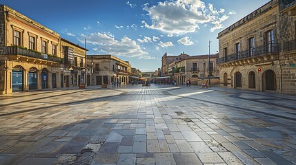 Fototapeta premium expansive public plaza surrounded by historic buildings with meticulously restored stone facades, bustling with daily activity