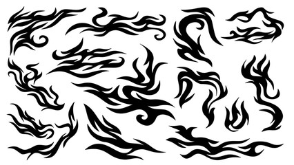 tribal fire symbol design. fire flame vector illustration. Flame decal. Tribal fire vinyl stickers for transportation. Burning element with curves for vehicle. y2k gothic flame stickers.