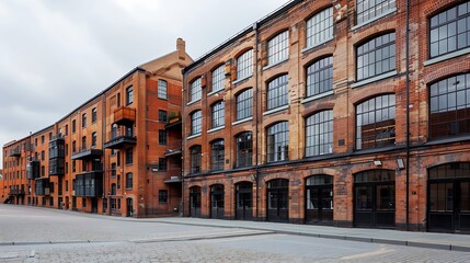 urban renewal project featuring old factories converted into apartments, their brick exteriors preserved and enhanced for new use