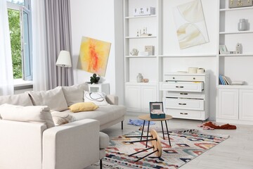 View on messy living room interior after robbery