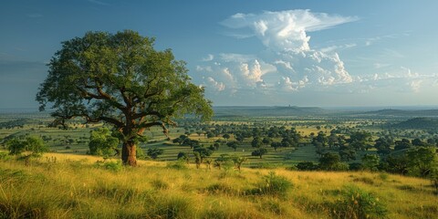 Fototapeta premium checkerboard black sky over the valley with vast baobab forest, 
