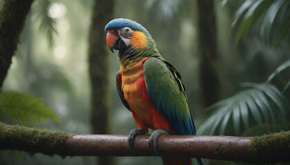 Obraz premium parrot on a branch in the rain forest