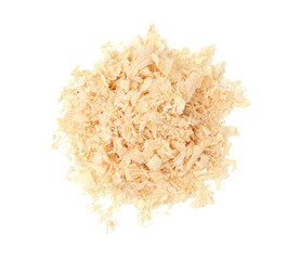 Pile of natural sawdust isolated on white, top view