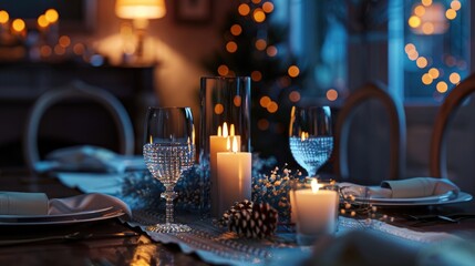 Elegant luxurious table setting with candles and a retro look, generative ai