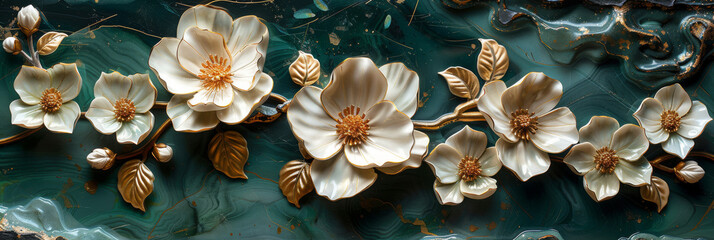 panel wall art, wall decoration, marble background with flowers designs