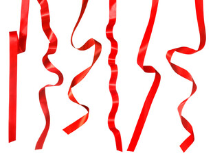 Beautiful red ribbons isolated on white, set