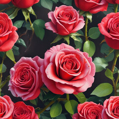 Perfect red roses on bush natural photo realism square format