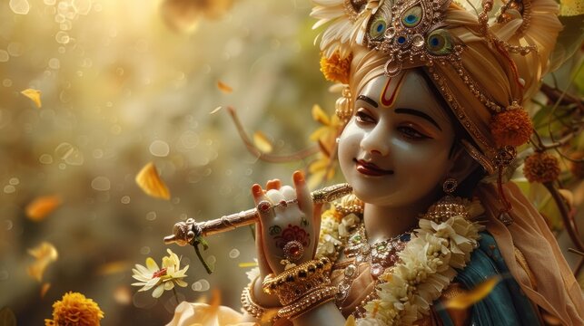 Spiritual festivity: happy krishna janmashtami, birth of lord krishna festivities, devotional dances, sacred chants, communal expression of faith and devotion.