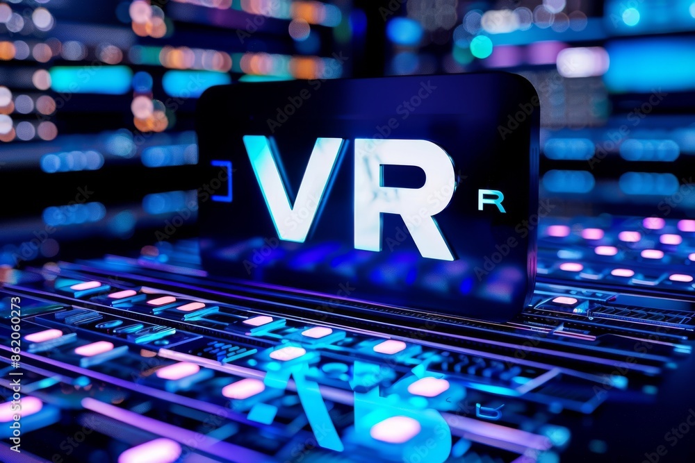 Aufkleber futuristic vr setup, emphasizing the advanced technology and immersive interfaces, perfect for showc