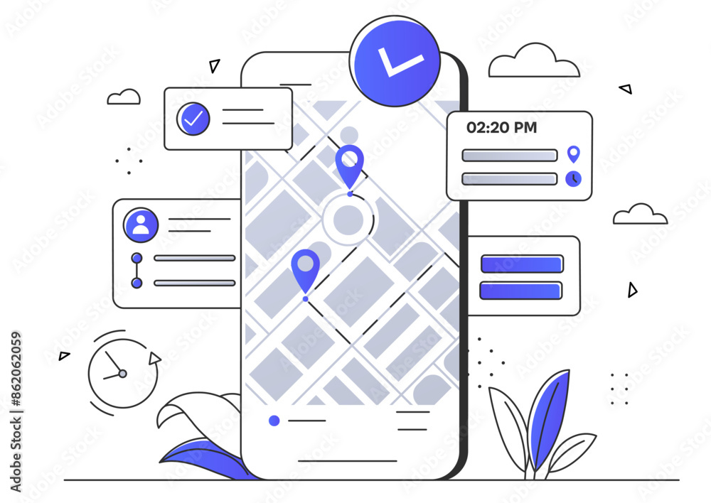 Poster location map at phone. geolocation and navigation. mobile application for travelers and tourists. gp