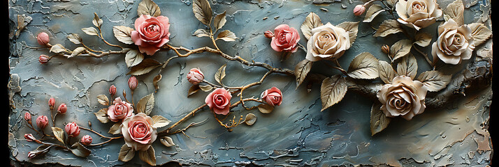 Obraz premium panel wall art, wall decoration, marble background with flowers designs