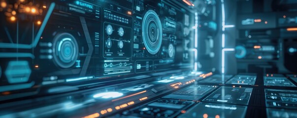 Fototapeta premium Futuristic Digital Backdrop with High-Tech Interface and Holographic Displays for Sci-Fi and Technology Themes