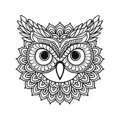 Owl Head Illustration for Coloring Book | Owl Face Drawing for Coloring Book