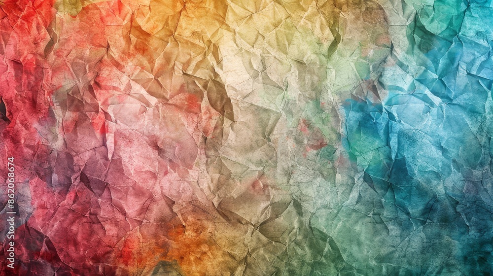 Poster an abstract, multicolor gradient pattern with a crumpled paper texture background creates a vibrant 