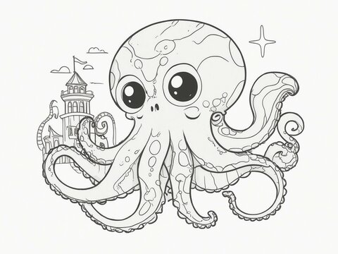 recommend clip art: Octopus, line art, black and white, sharp lines
