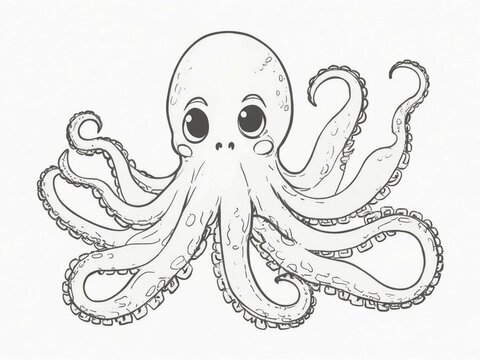 recommend clip art: Octopus, line art, black and white, sharp lines