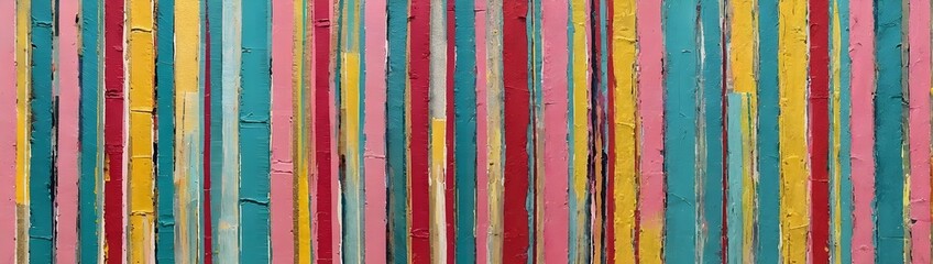 abstract art, colorful brush strokes, vertical lines, mixed media painting, vibrant hues, teal, pink, yellow, red, textured artwork, modern abstract, expressive painting, Generative AI