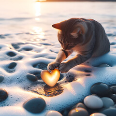 cat and sea.Generative AI