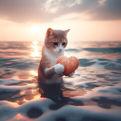 cat and sea.Generative AI