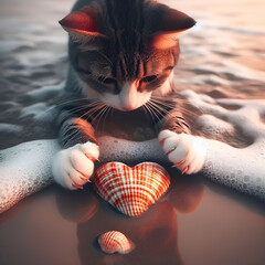 cat and sea.Generative AI