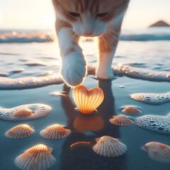 cat and sea.Generative AI