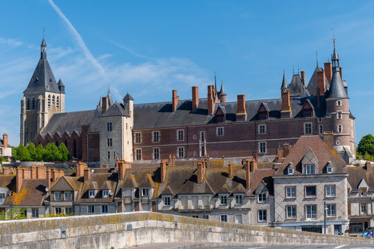 Views of old part of town of Gien is on the Loire river, in Loiret department, France