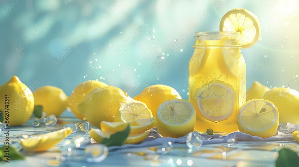 Aufkleber a jar of lemonade with a few slices of lemon floating in it. generate ai image