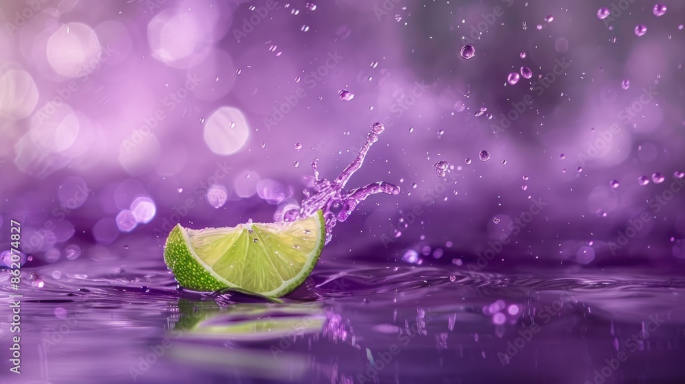 Poster a lime is floating in a pool of water. generate ai image