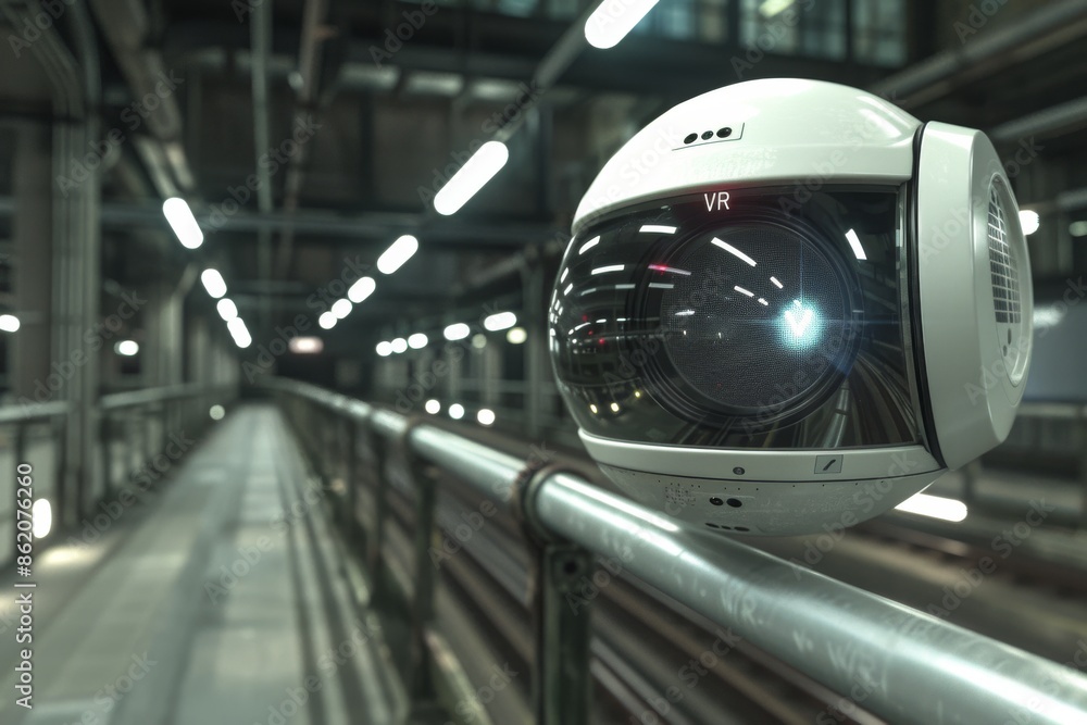 Poster futuristic vr drone in a subway setting, highlighting the integration of advanced technology and tra