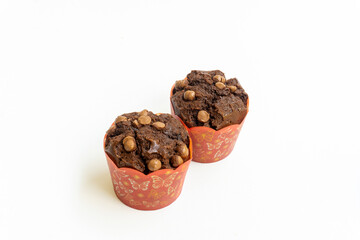 chocolate chip muffin isolated on white background