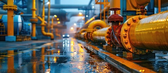 Industrial Pipeline with Yellow and Red Details