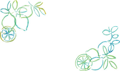 水彩画。水彩タッチのレモンイラスト。レモンのベクター線画。水彩タッチの夏レモンフレーム。Watercolor painting. Lemon illustration with watercolor touch. Lemon vector line drawing. Summer lemon frame with watercolor touch.