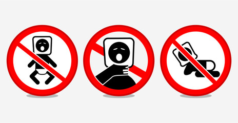 set icon suffocation hazard warning. Plastic bag warning sign icon, danger of suffocation. To avoid the danger of suffocation, keep away from babies and children, vector illustration.