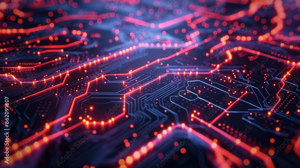 Poster futuristic 3d background with abstract geometric shapes and glowing circuit patterns