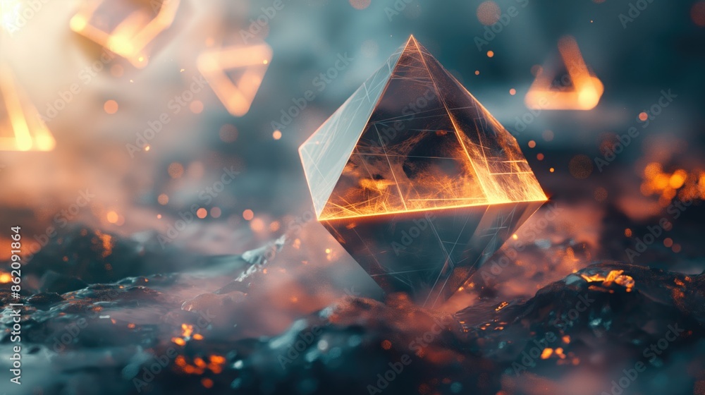 Aufkleber abstract 3d geometric background with glowing elements and futuristic design in a mystical atmospher