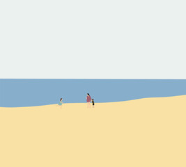 Happy Mother playing with child on the beach on summer holiday vacation. Enjoy and fun outdoor activity lifestyle 