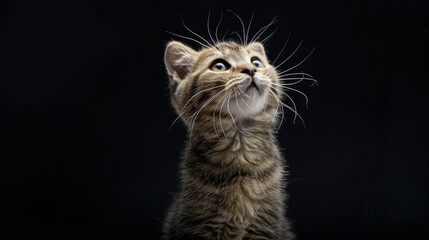 Fototapeta premium Emotional surprise studio photograph of Scottish Fold cat on black background