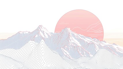Line mountain sunrise and sunset creative landscape background