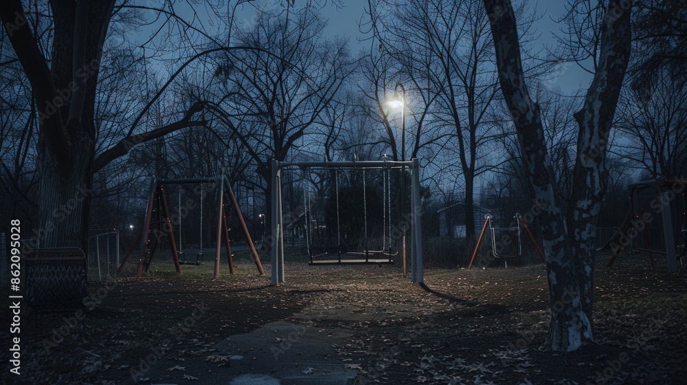 Aufkleber a park with a swing set and a bench. generate ai image